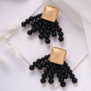 Black and Gold Bead Tassel Earrings